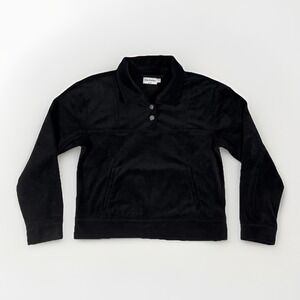 Juicy Couture Velour Polo Sweatshirt Womens Large Black Stretch Pockets Y2K